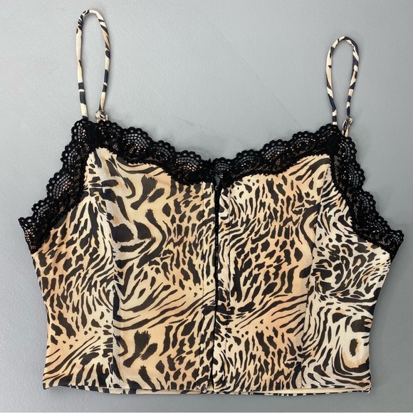 Princess Polly animal leopard print lace trim corset style lingerie top - Picture 4 of 10